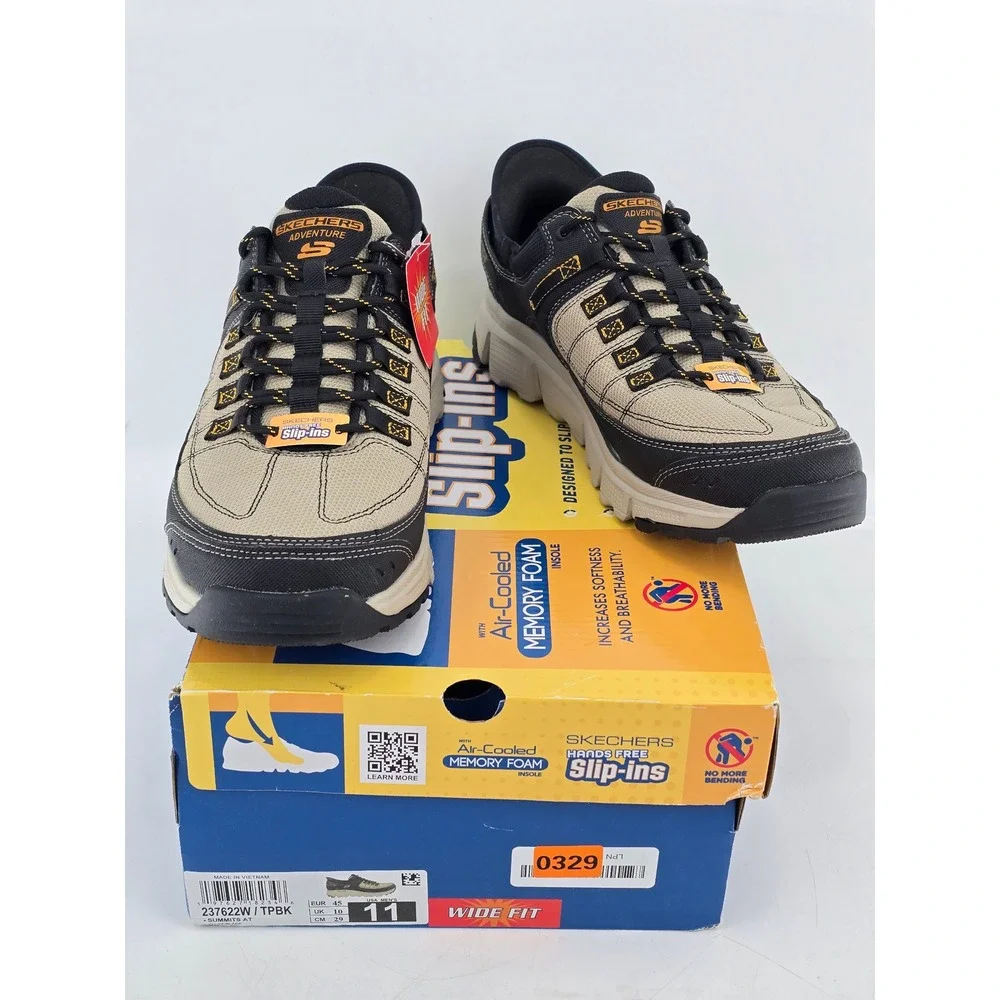 Skechers Summits AT Slip-ins Mens 11 Taupe Black Hands Free Wide Fit -New